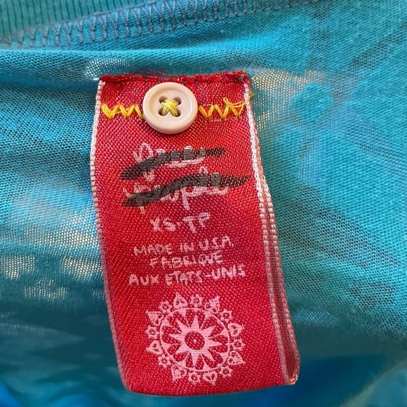 Free People Blue Hippie Boho Southwestern Aztec Floral Long Sleeve Stretch Shirt - Picture 8 of 9